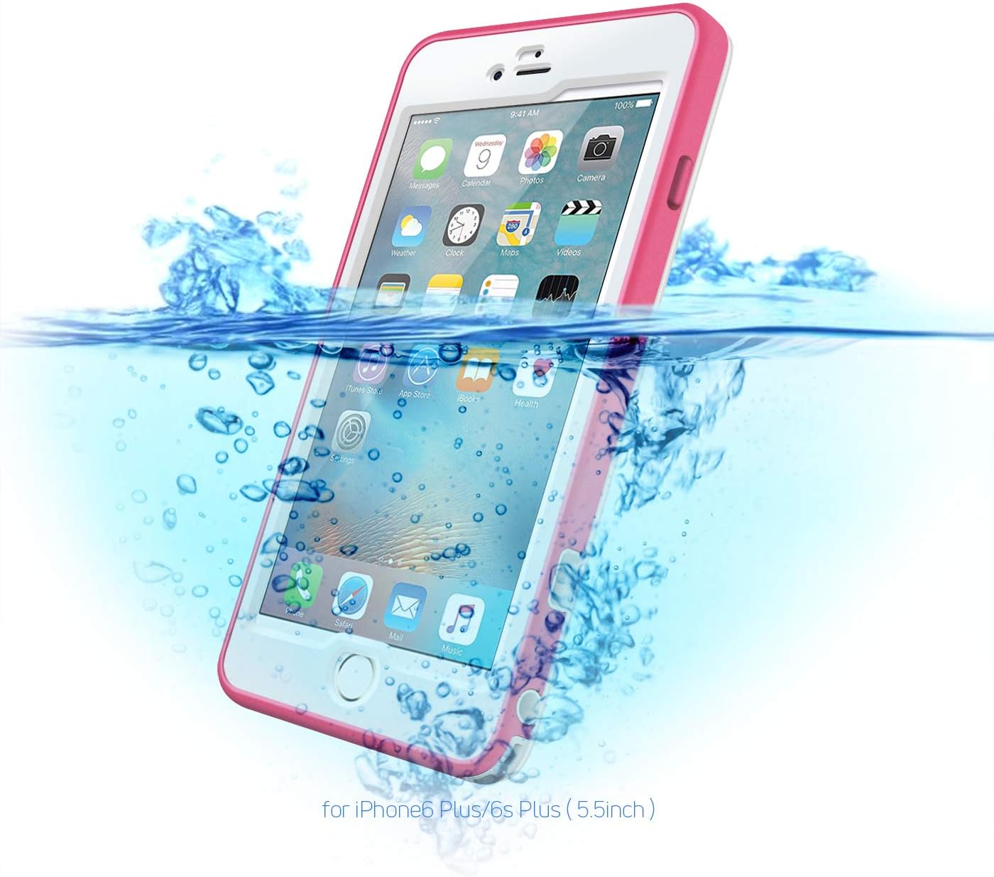 Waterproof Phone Case for iPhone 6 6s Plus, Full Body Shockproof Snowproof Dirtproof Sandproof Case for Swimming Diving Surfing (Pink 5.5")