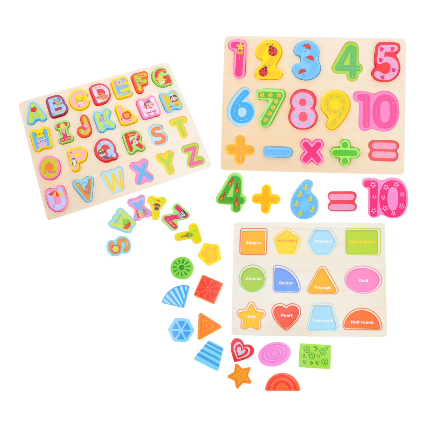 Rompecabezas de Madera Montessori de 3 Piezas para Alfabeto y Números | Formas y Conteo, Juguetes Educativos Preescolares, Niños y Niñas, Obsequio para Cumpleaños y Navidad