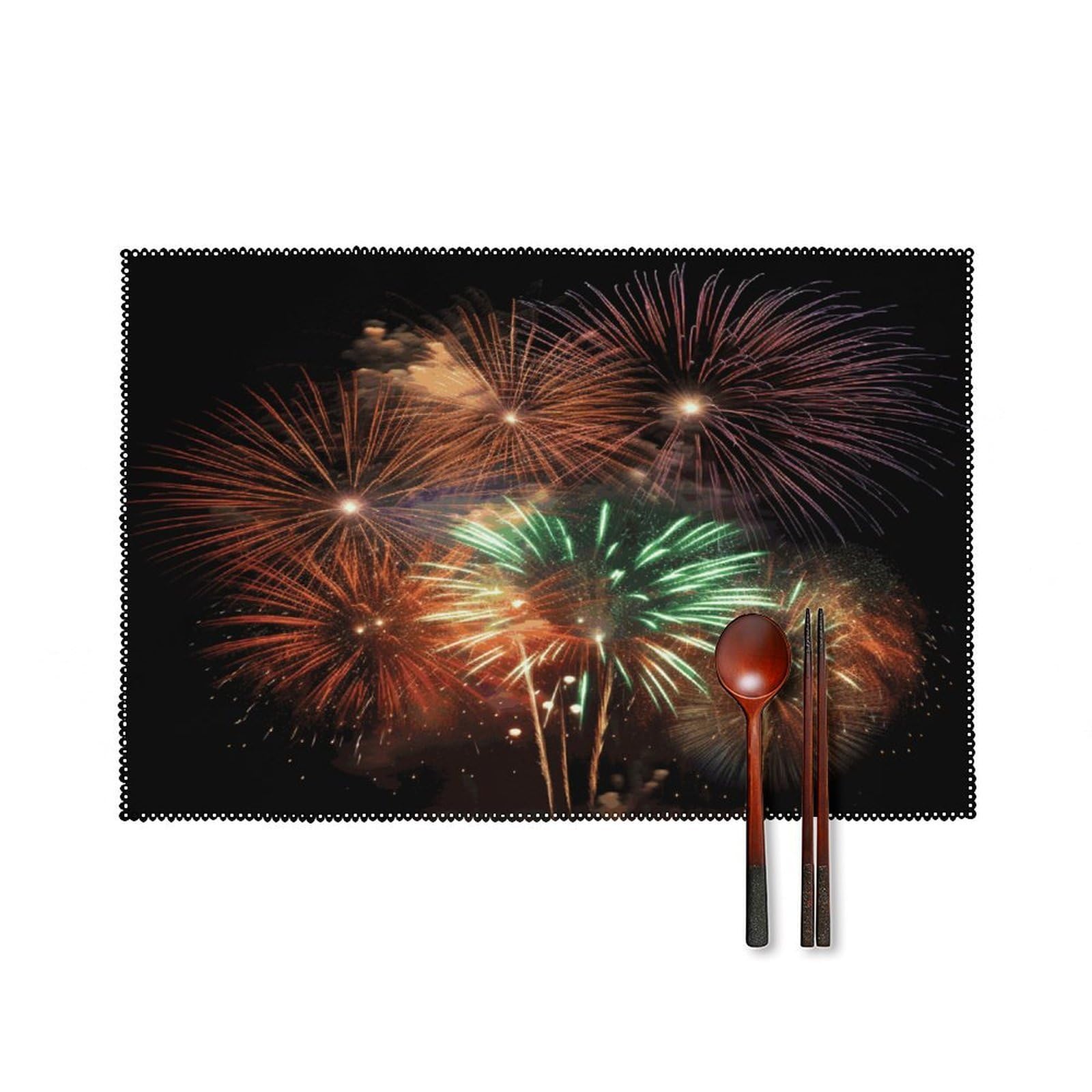 Splendid Fireworks Placemats Set of 6 Non-Slip Heat Resistant Table Mats Canvas Washable Cloth Place Mats Easy to Clean Premium Placemat for Kitchen Dining Table Decoration