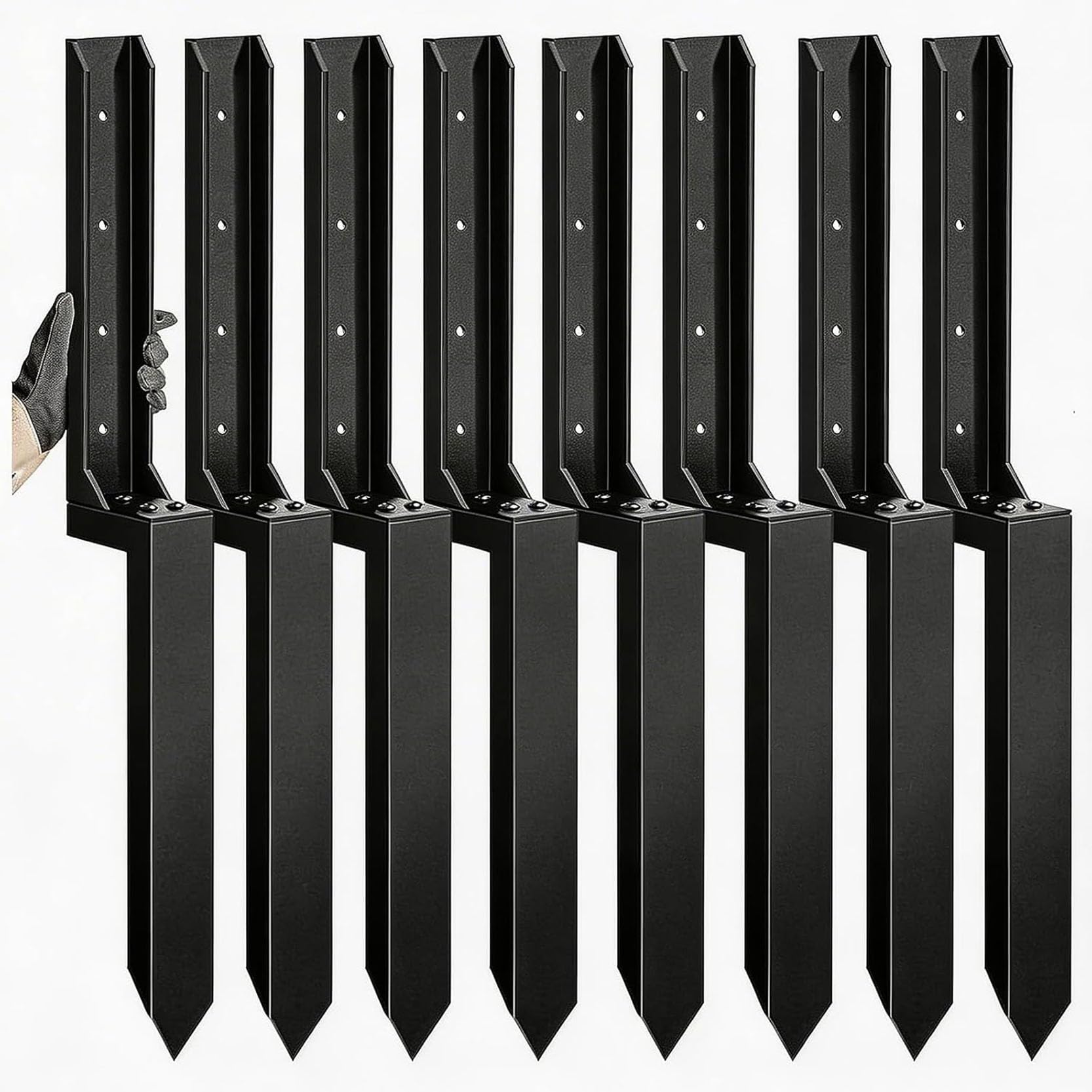GOUZIBHD Heavy Duty Steel Fence Post Repair Stakes with Ground Anchor Screw in Fix Anchors Ground Spike for Fence Posts Repair Tilted Broken Wood Posts Black(Color:8pack)