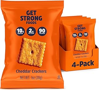 Get Strong Foods Cheddar Cheese Crackers - High Protein Crackers - Keto Friendly, Low Carb, High Fiber Cheese Crisp - Low Calorie, Healthy Snack for Adults and GLP-1, Pack of 4