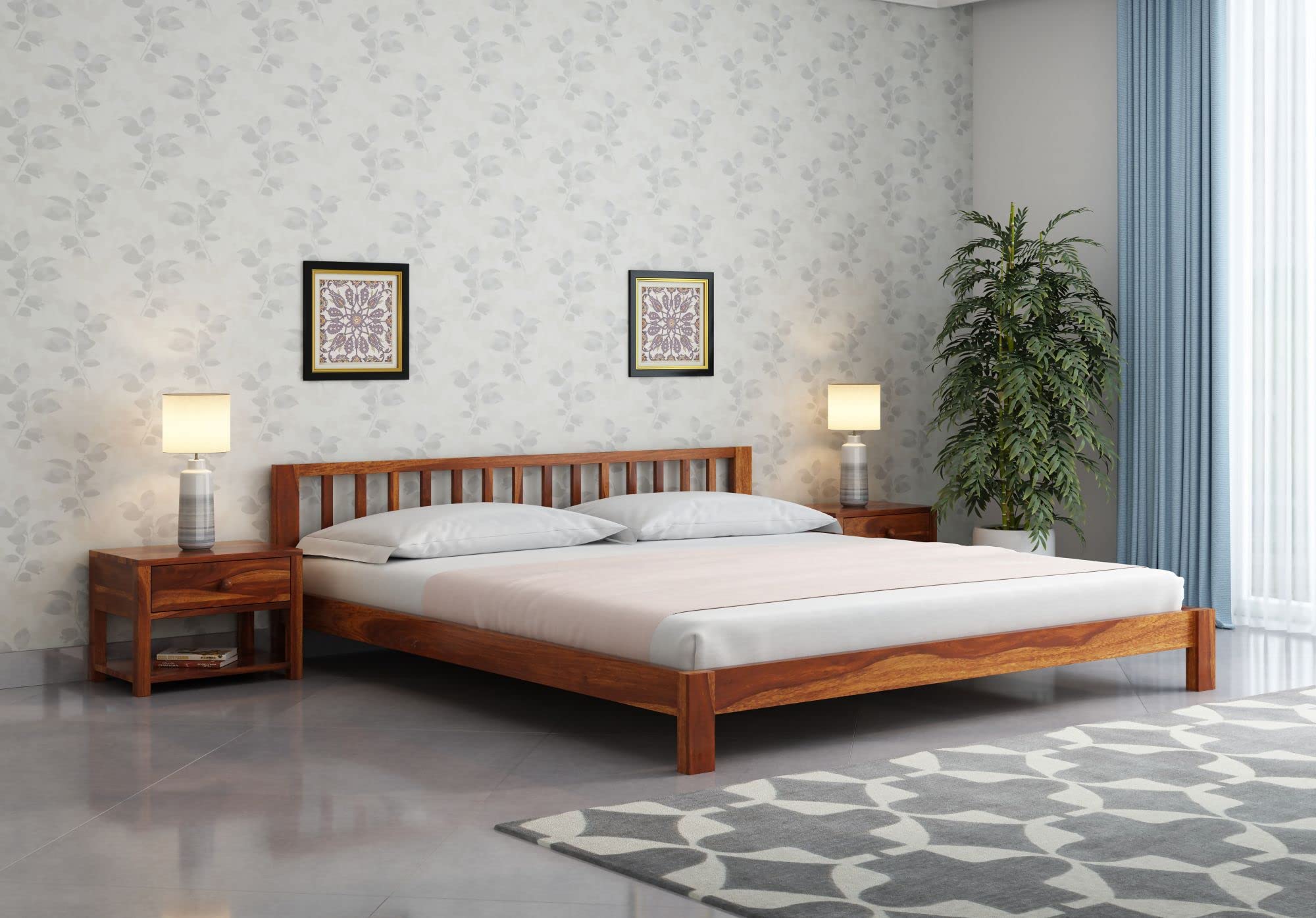 Sheesham Wood King Size Bed for Bedroom Living Room | Solid Wood Platform Bed Without Storage for Hotel | Rosewood Palang Cot | Double Bed| Honey Finish-image-39