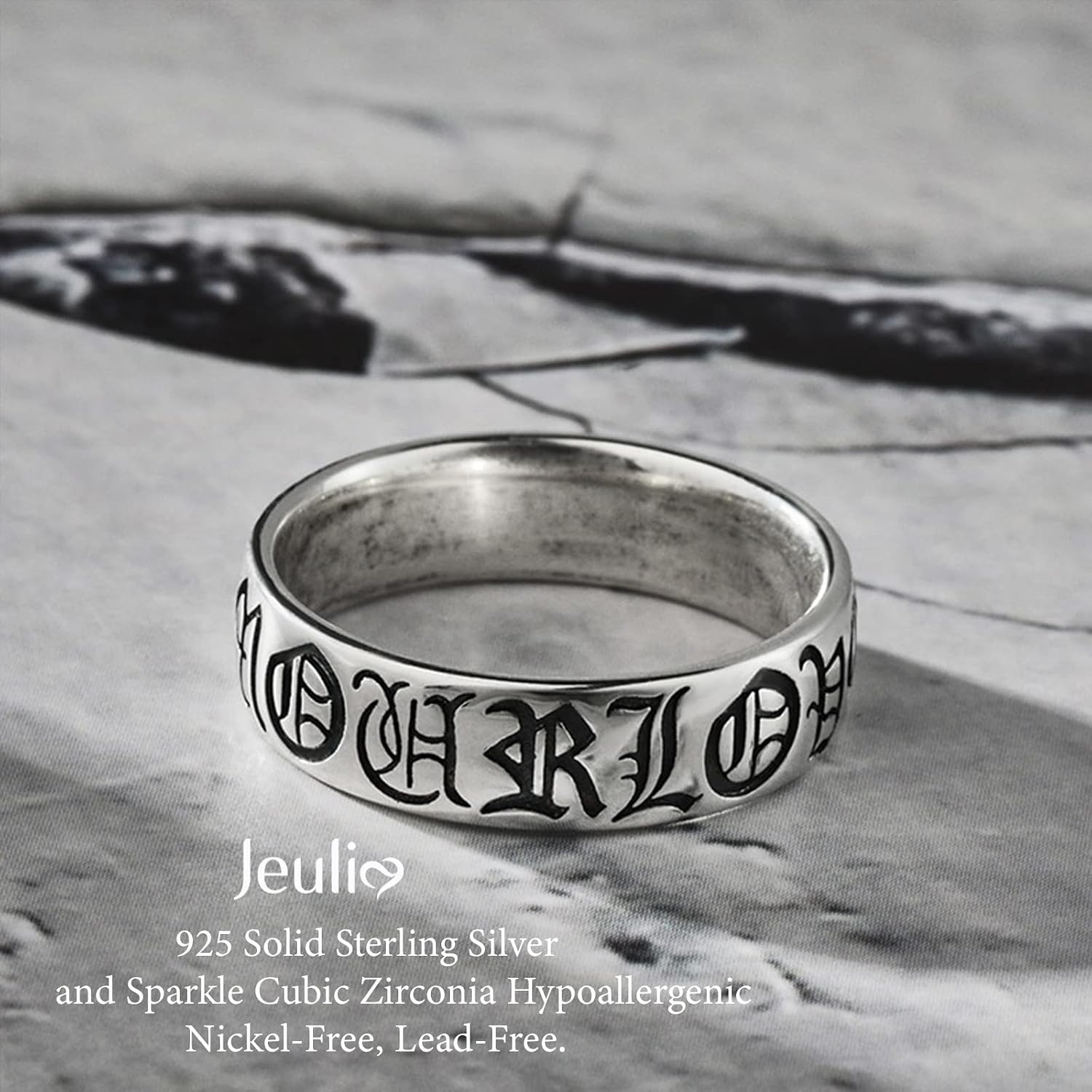 Jeulia Sterling Silver Band Forever Wedding Thumb Couple Rings Romantic for Women Men Gothic Punk Personalized Engraving Rose Jewelry Set Valentine Day with Gift Box