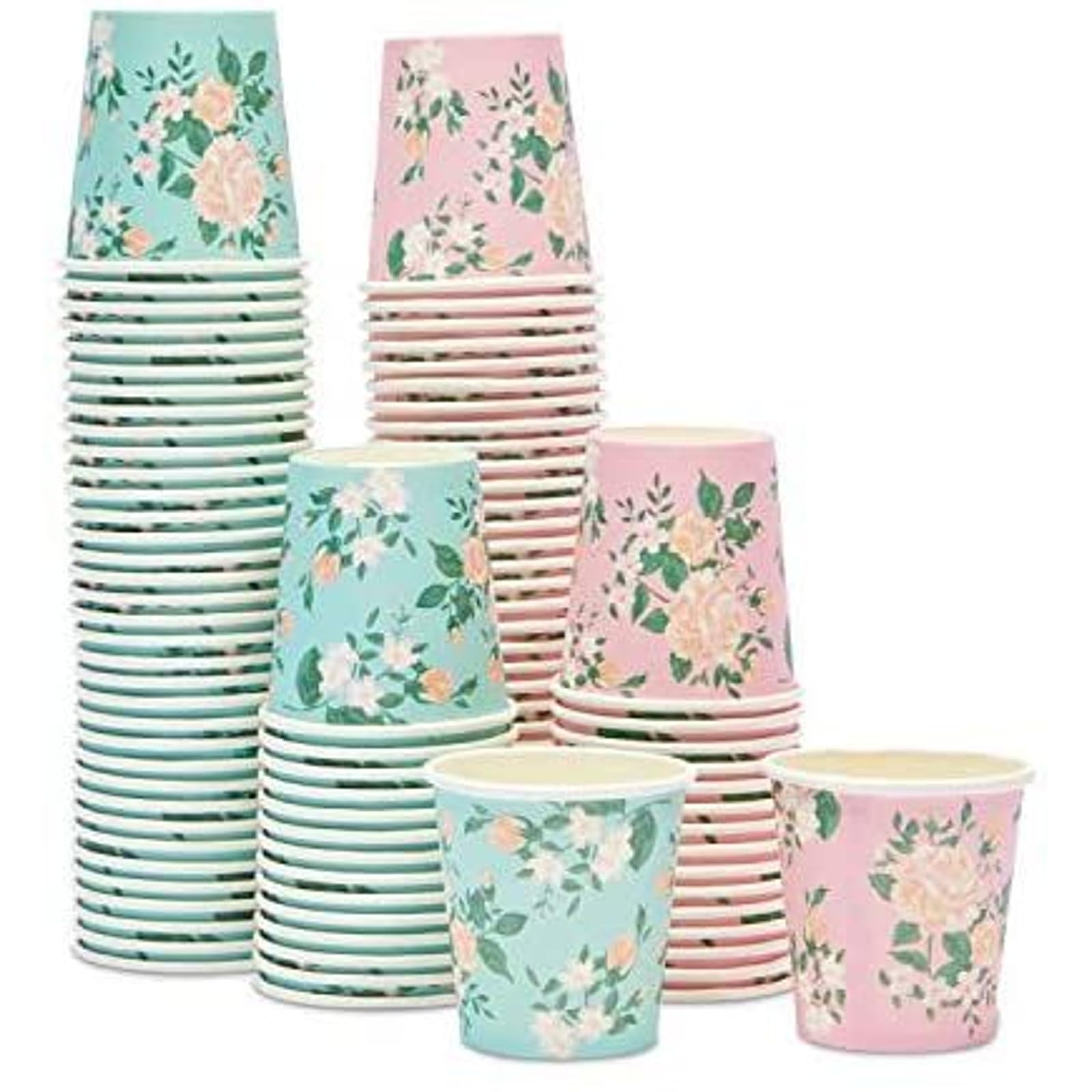 Sparkle and Bash Mini Floral Paper Cups - 4 oz, Pack of 100, Floral - Disposable Espresso - Macchiato Tea & Mouthwash Cups
