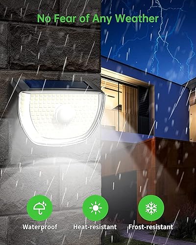 Miniatura 2 de OOTDAY 200 luces LED solares con sensor de movimiento, luces solares para exteriores IP65 impermeables, luz de pared solar con 3 modos de