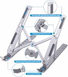 Support pour ordinateur portable pour bureau, Arae Support en aluminium portable ergonomique réglable, support d'ordinateur pliable 6 Riser pour ordinateur portable antidérapant Angles Compatible avec les ordinateurs portables de 9-15.6 pouces (Sliver)