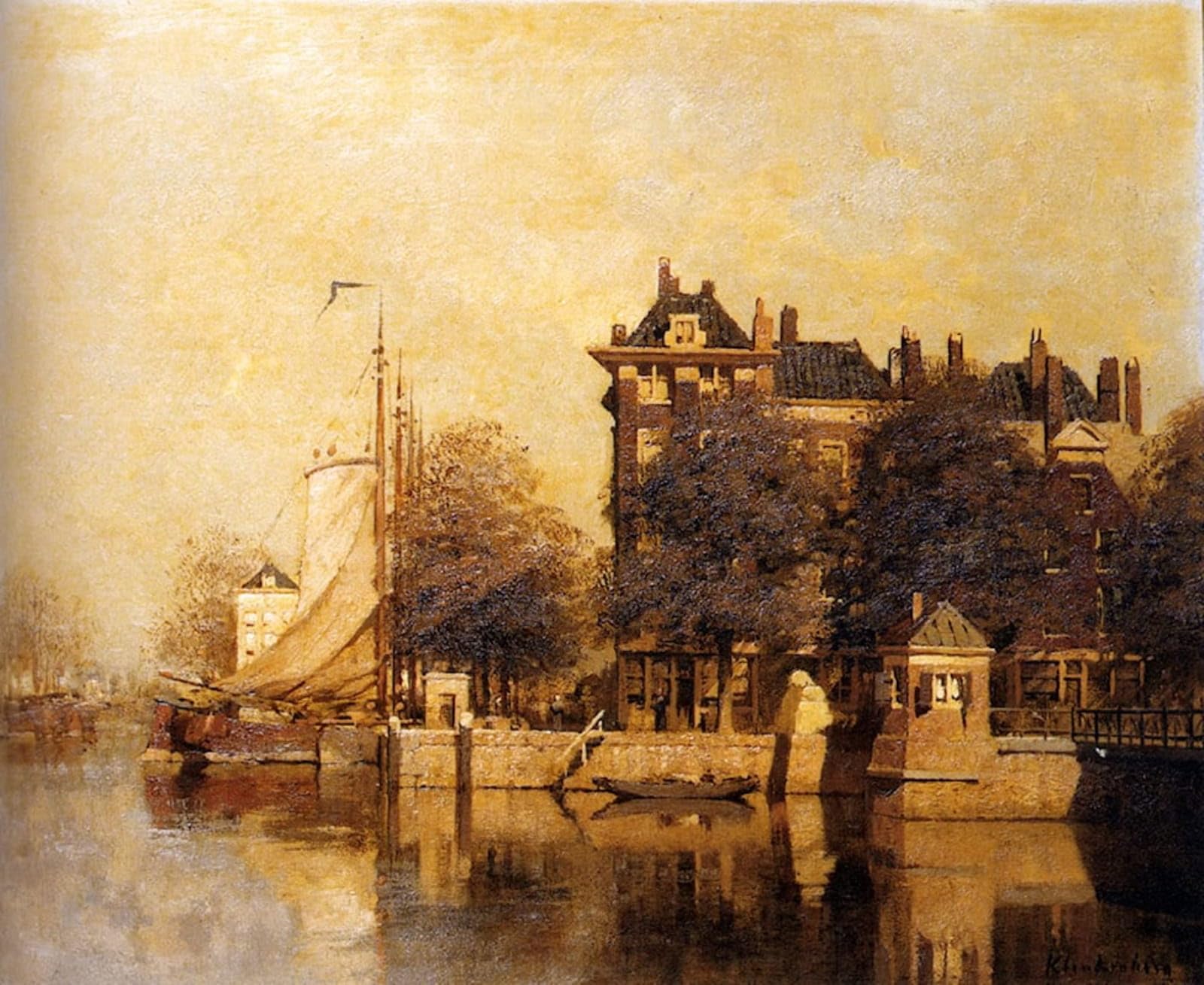 SERENDIPITP Vintage Wall Art Canvas Nordic Poster Canvas Print Picture Moored Sailing Vessels Along a Quay by Johannes Christiaan Karel Klinkenberg Wall Art Poster for Home Decor 60x90cm