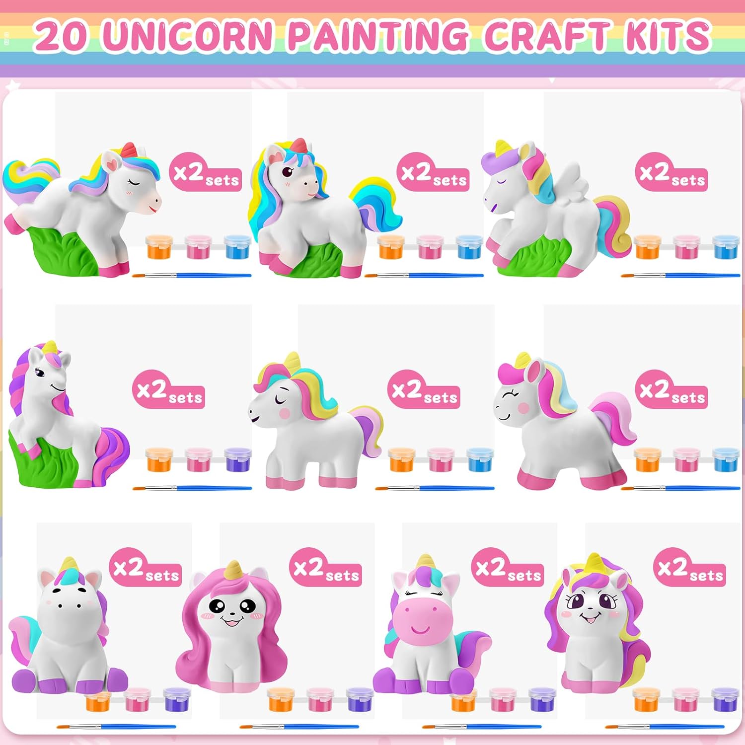 Simgoing 20 Set Unicorn Ceramic Painting Kit DIY Ceramic to Paint Your Own Unicorn Figurines Unpainted Plaster Arts and Craft for Adults Holiday Birthday Party Favors