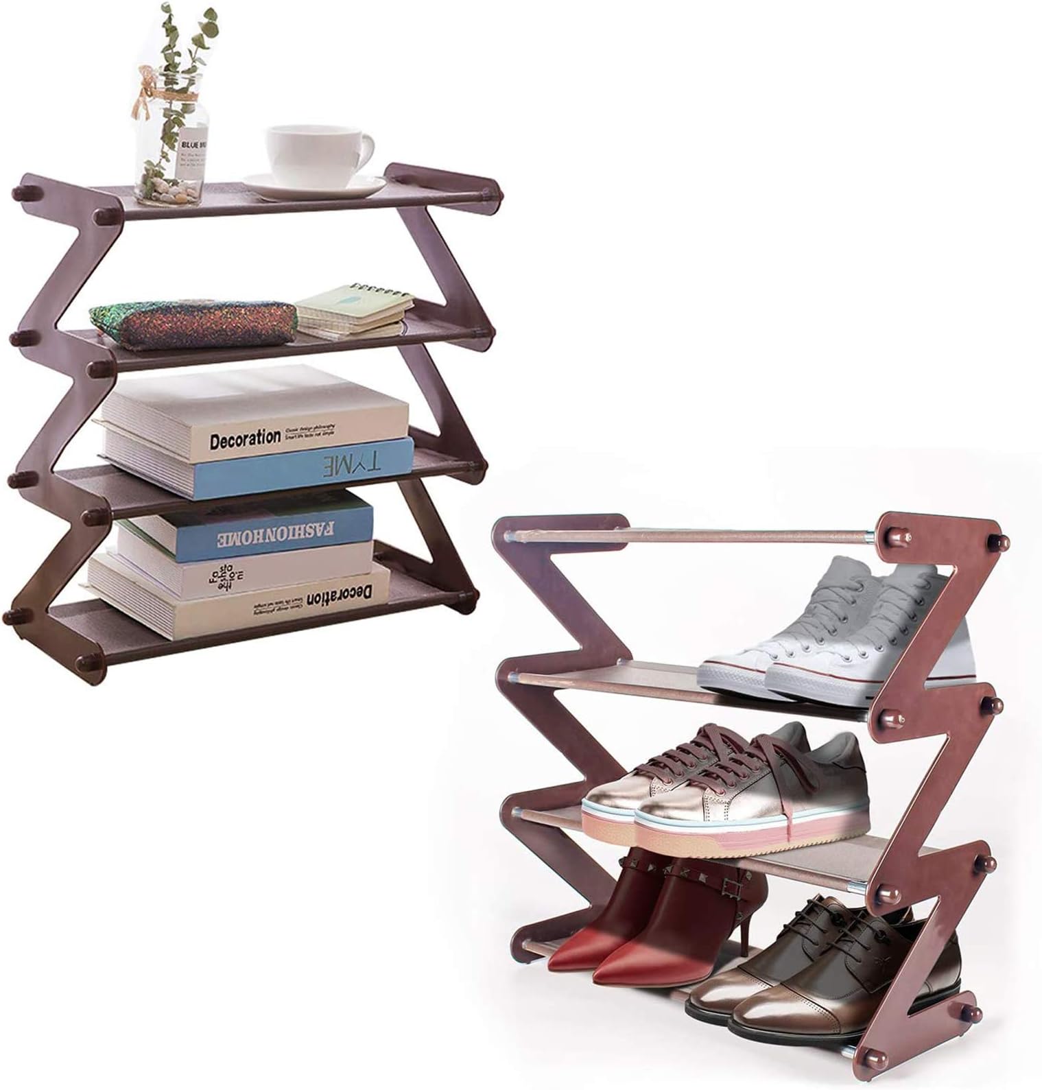 MIAOKE 2 PACK Shoe Rack, 4 Tier Shoe Rack Organiser + 2 Pairs Of Plastic Shoe Covers, Multi-layer Shoe Storage Organizer, Narrow Shoe Rack for Shoes and daily supplies 48.9 x 20.7 x 5.6 cm