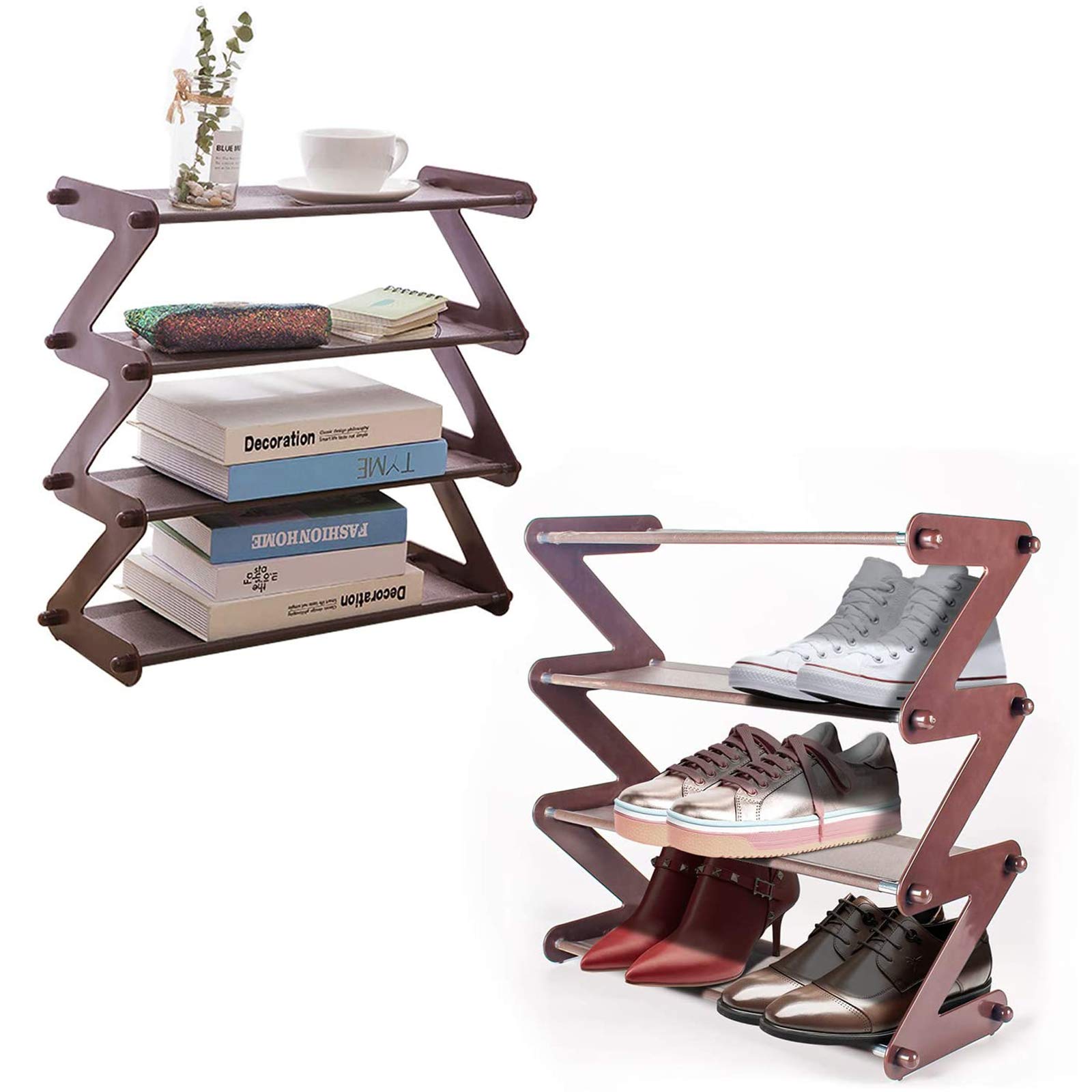 MIAOKE 2 PACK Shoe Rack, 4 Tier Shoe Rack Organiser + 2 Pairs Of Plastic Shoe Covers, Multi-layer Shoe Storage Organizer, Narrow Shoe Rack for Shoes and daily supplies 48.9 x 20.7 x 5.6 cm