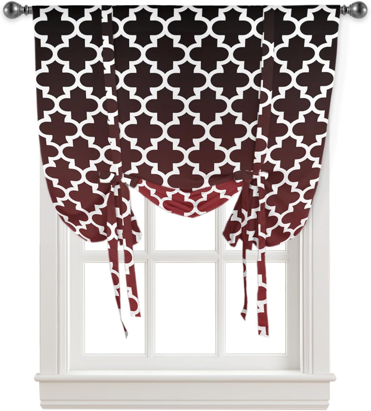 YOKOU Curtains Balloon Window Shade Retro Morocco Gradient Ombre Design Red Black Rod Pocket Curtain Adjustable Tie Up Short Curtains for Small Windows Kitchen,1 PCS 52 x63 inch