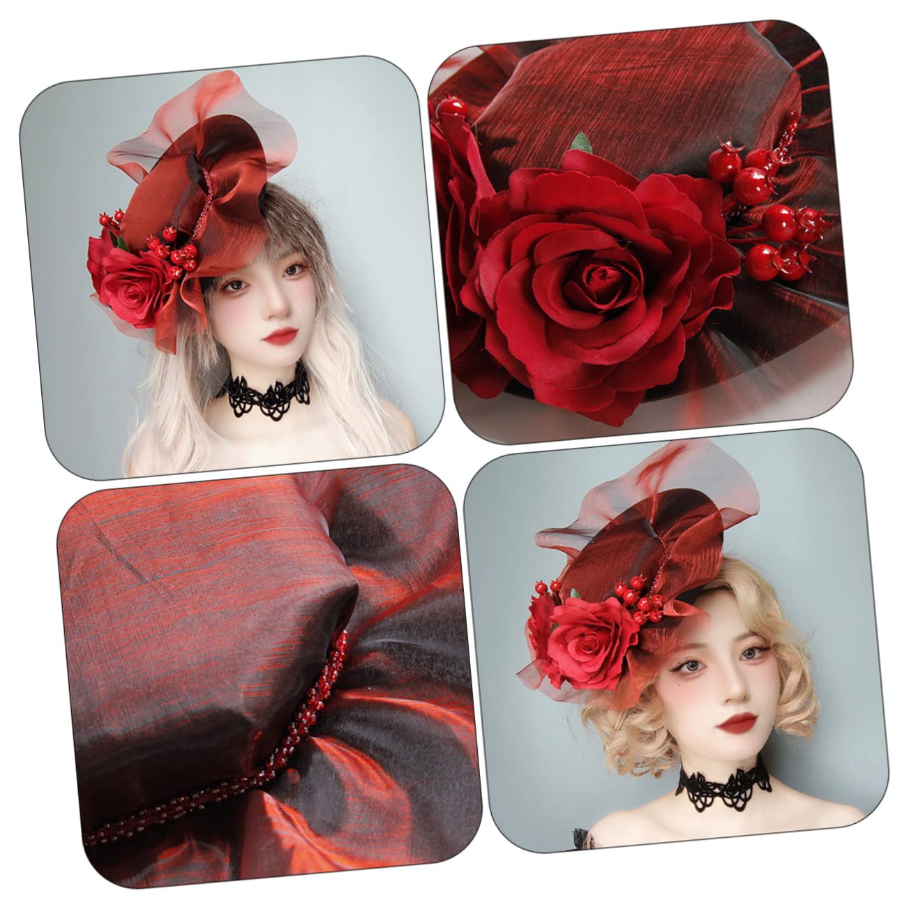 SOIMISS 5piezas Sombrero De Fiesta Decorativo De Novia Rosas Rojas Elegante Gorro De Top Hat Para Eventos Festival y Fiestas De Té