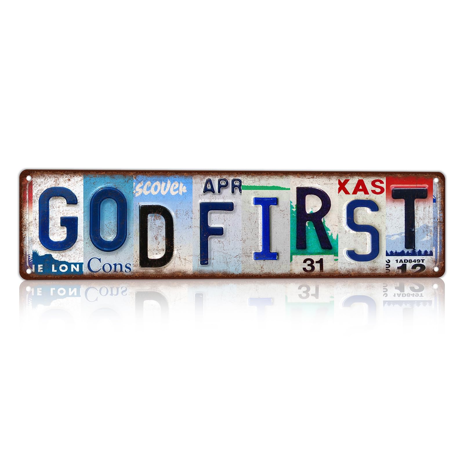Vintage God First Inspirational Faith Street Sign Wall Decor Metal Tin signs for Home Office Prayer Room 16x4 Inch