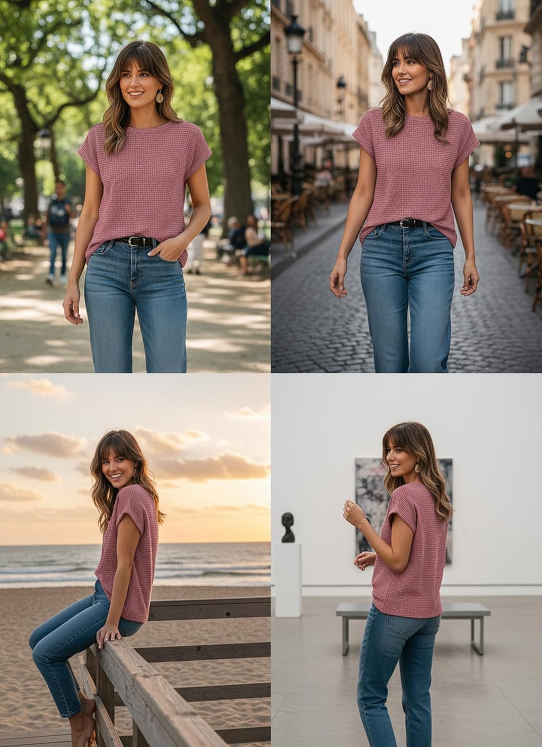 Summer Tops for Women Waffle Knit Tunic Shirts Cap Sleeve Knit Pullover Tank Top Fashion Clothing - Image 5