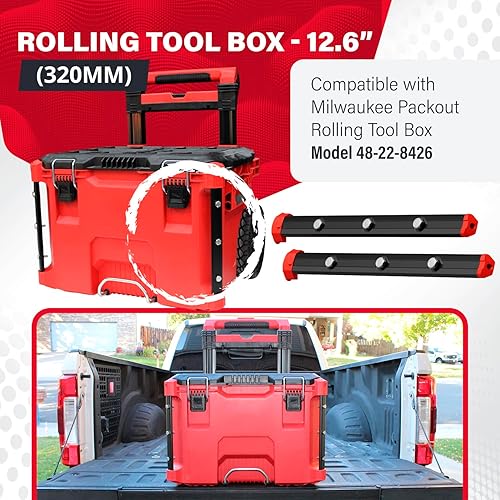 Miniatura 30 de Rieles de repuesto roscados de 7.7 pulgadas (7.677 in) compatibles con la caja de herramientas Milwaukee Packout 48-22-8425, incluye tapas de Negro