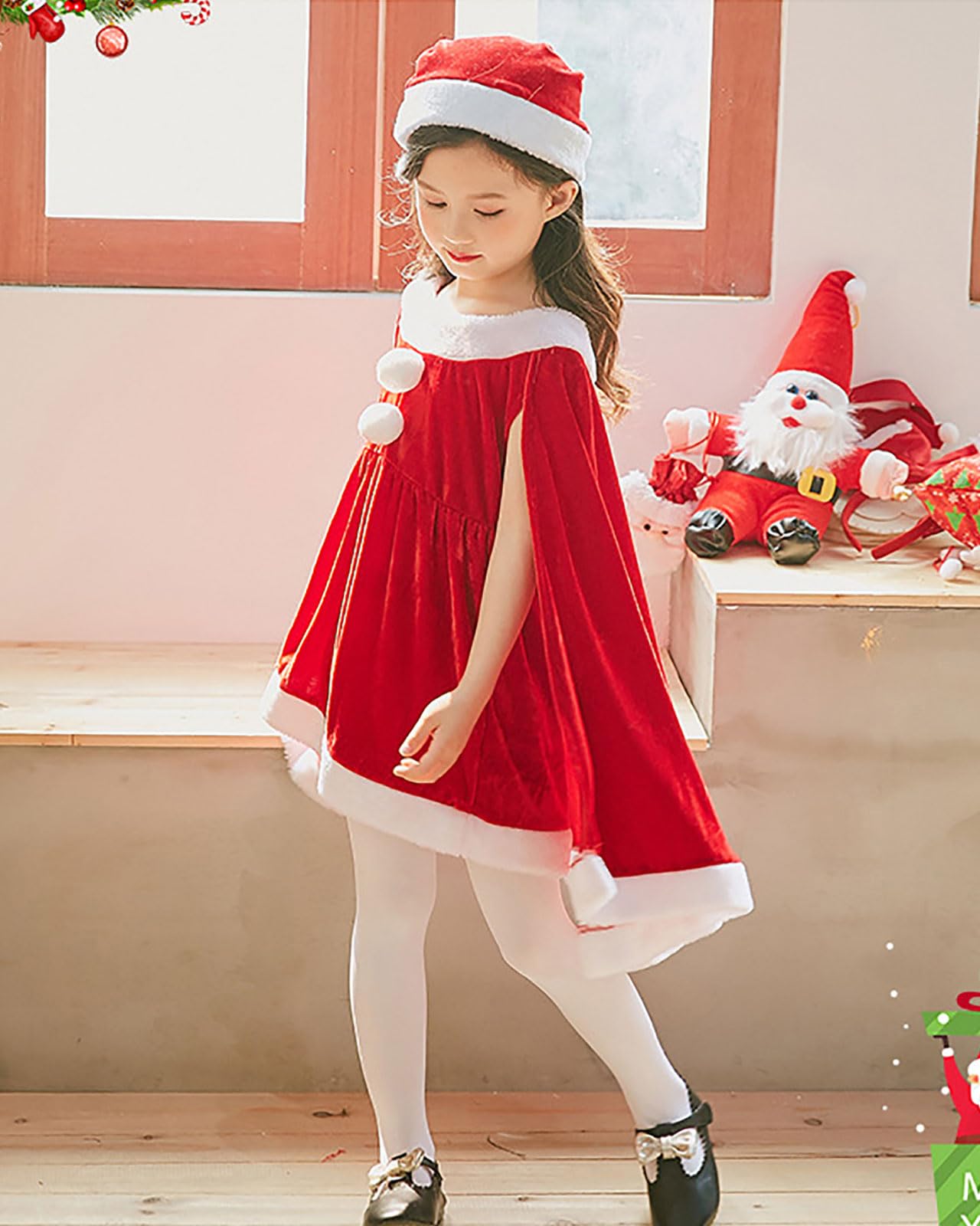 Girls' Christmas Clothing, Christmas Long Sleeved Shawls and Hats, Cute Winter Christmas Clothing