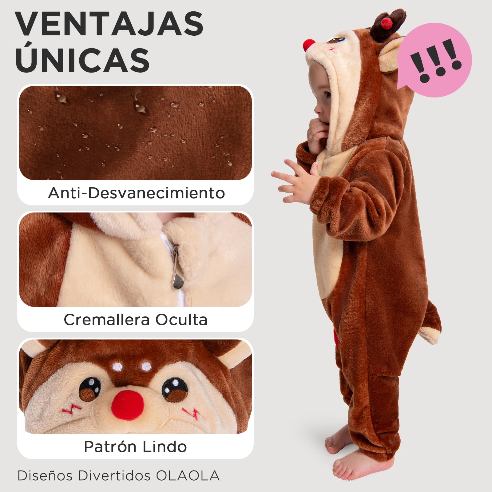 OLAOLA Peleles para Bebé Unisex, Pijama de Franela Suave, Disfraz de Animal para Niños, Mono con Capucha de Dibujos Animados