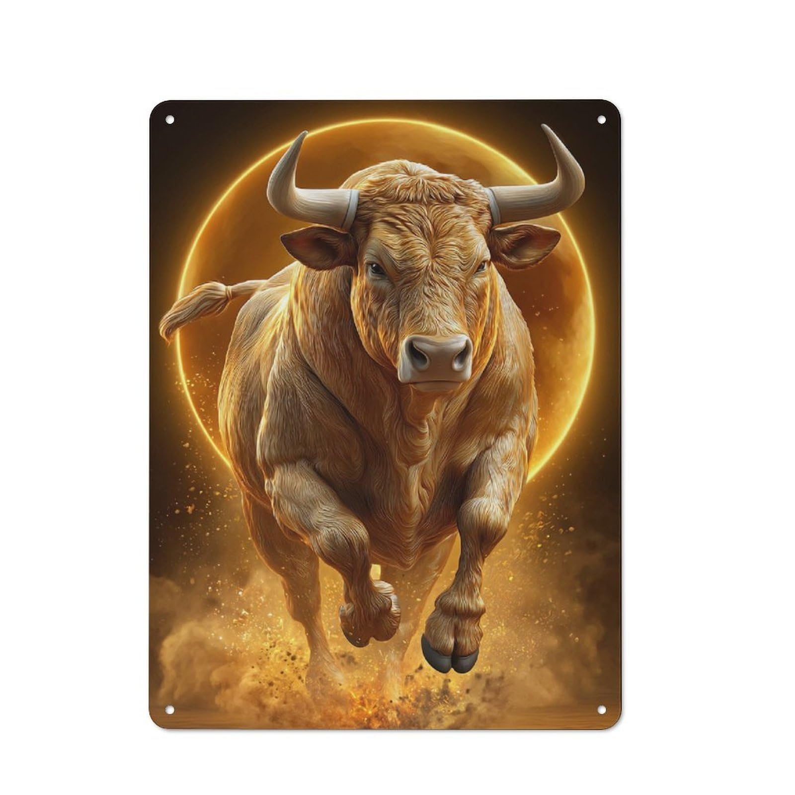 Junmoney Golden Bull Charge For Lounge Or Reading Corner, Retro Metal Sign 40X30cm, For Metal Sign Collectors, For Garage And Workshop Walls