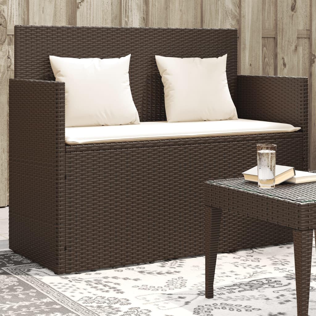 vidaXL Banc de Jardin avec Coussins, Siège de Patio, Chaise de Terrasse, Meuble de Parc Arrière-Cour Balcon Extérieur, Marron Résine Tressée
