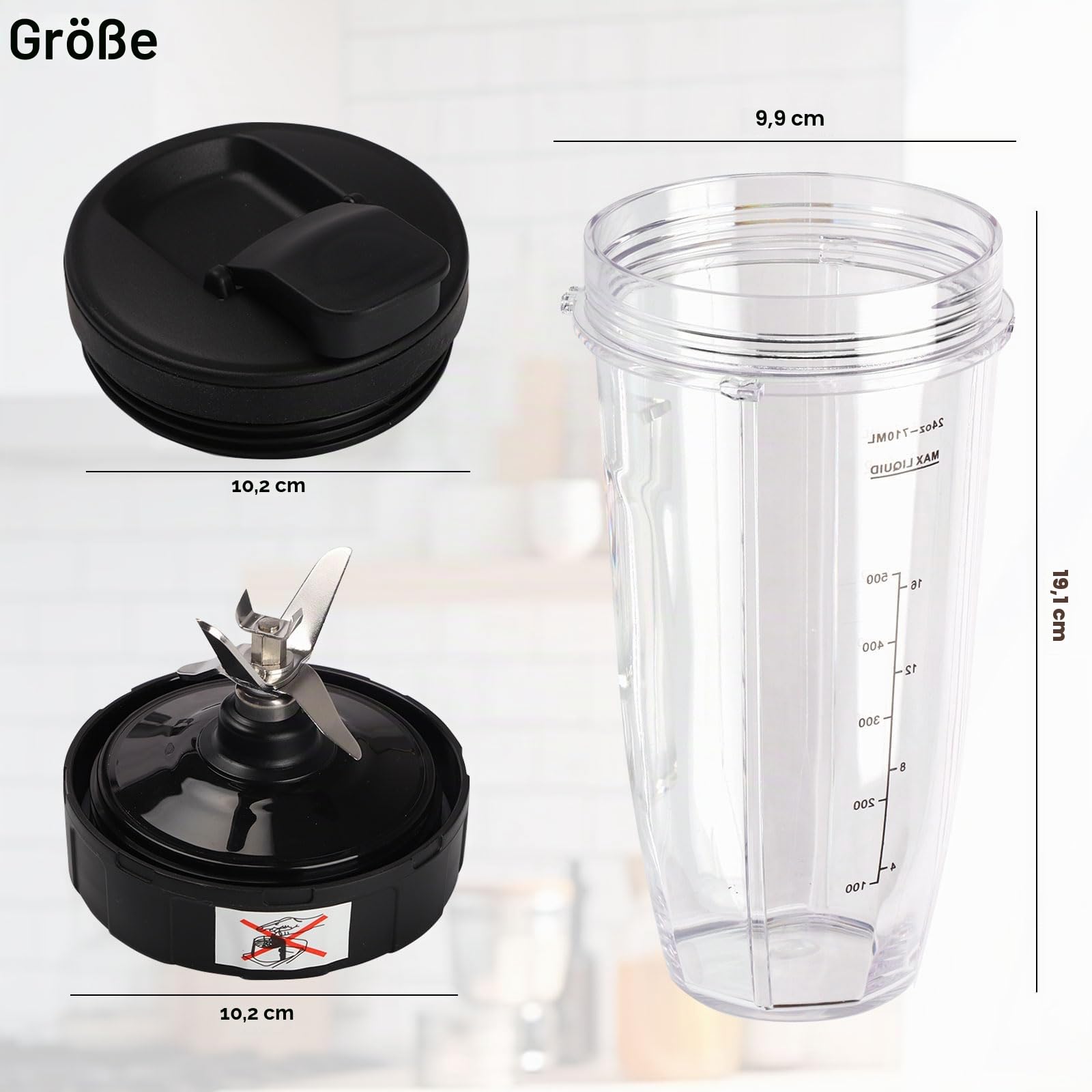 2 StüCk Mixer Becher Mit Deckel, Smoothie Flasche Glas 24Oz Becher Mit Einem Tragbaren Deckel Ersatzbecher + Deckelteilset FüR Ninja Mixer Bl2012/Bl480/Bl490/Bl640/Nn100A/Nn101