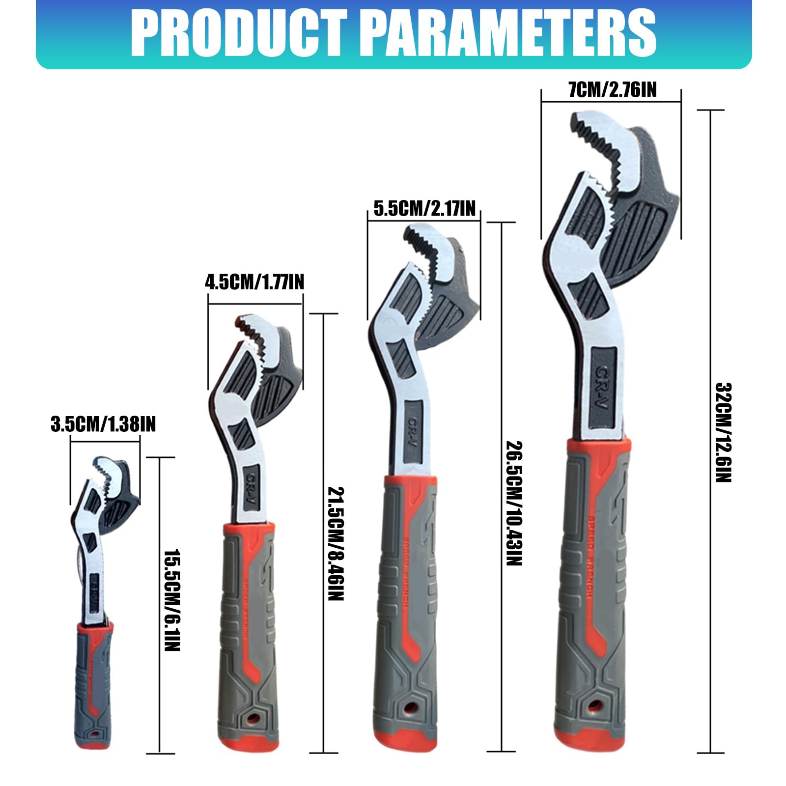 Jaw Lot de 4 clés à molette de serrage de 15,2 à 30,5 cm pour prise en main sur plomberie et machines
