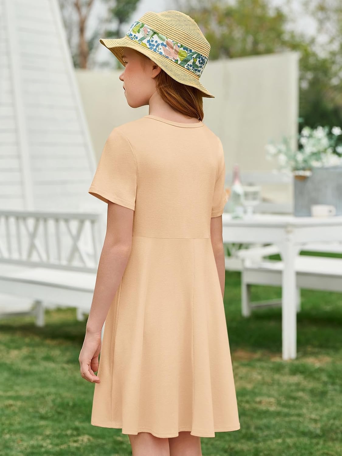 Imily Bela Girls Summer Short Sleeve Dress A Line Swing Basic Skater Twirl Party Dresses 5-14 Years - Image 4