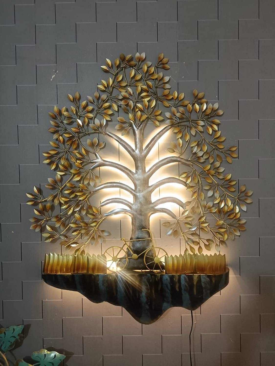 DAC DECO ART CRAFTS Handicraft Metal Tree Wall Hanging Decor With LED