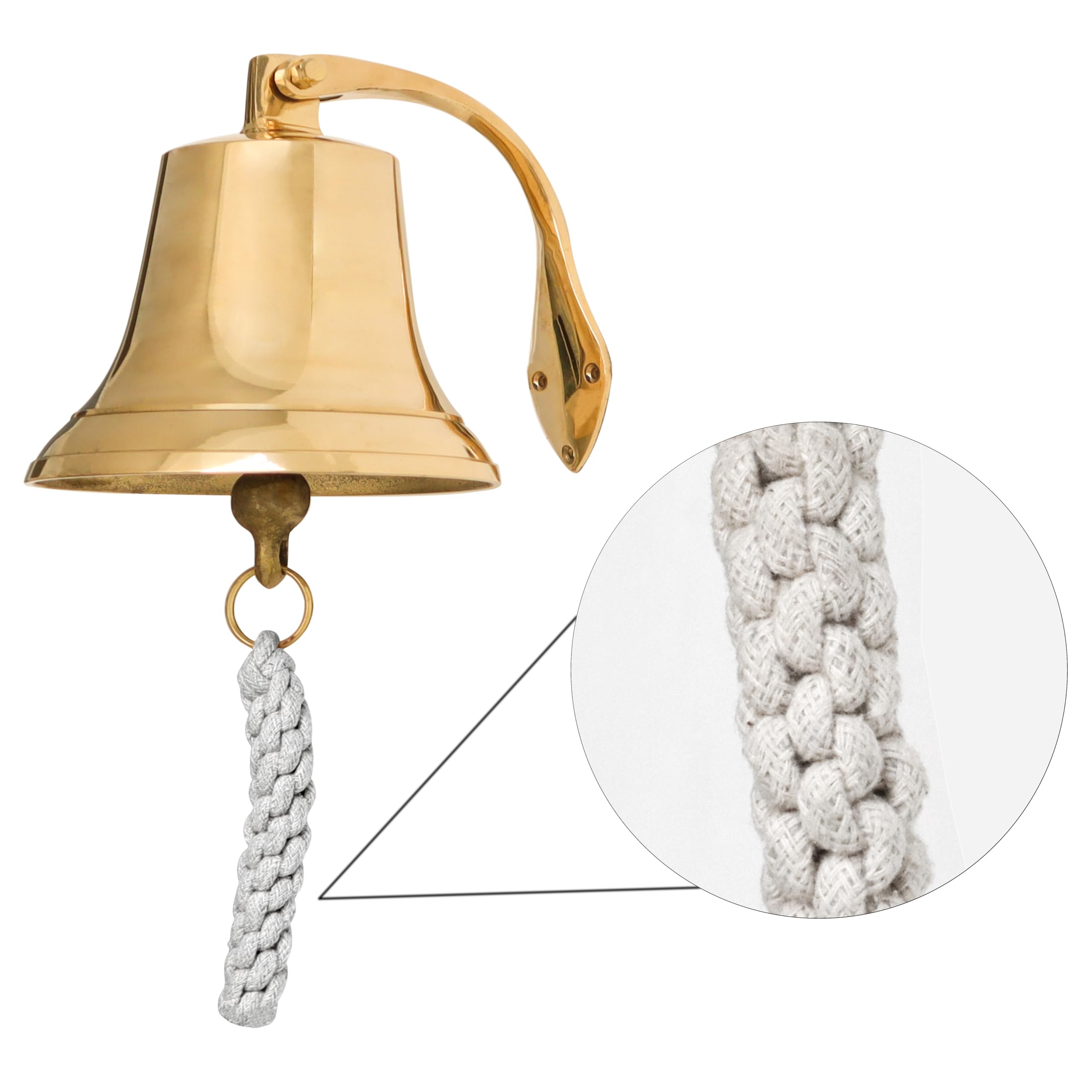 Hanging Bell Dinner Bell Outdoor Bell Wall Mount Bell Indoor Rope Bell Ship Boat Nautical Door School Reception Home Church Bell Brass 6x6 inch