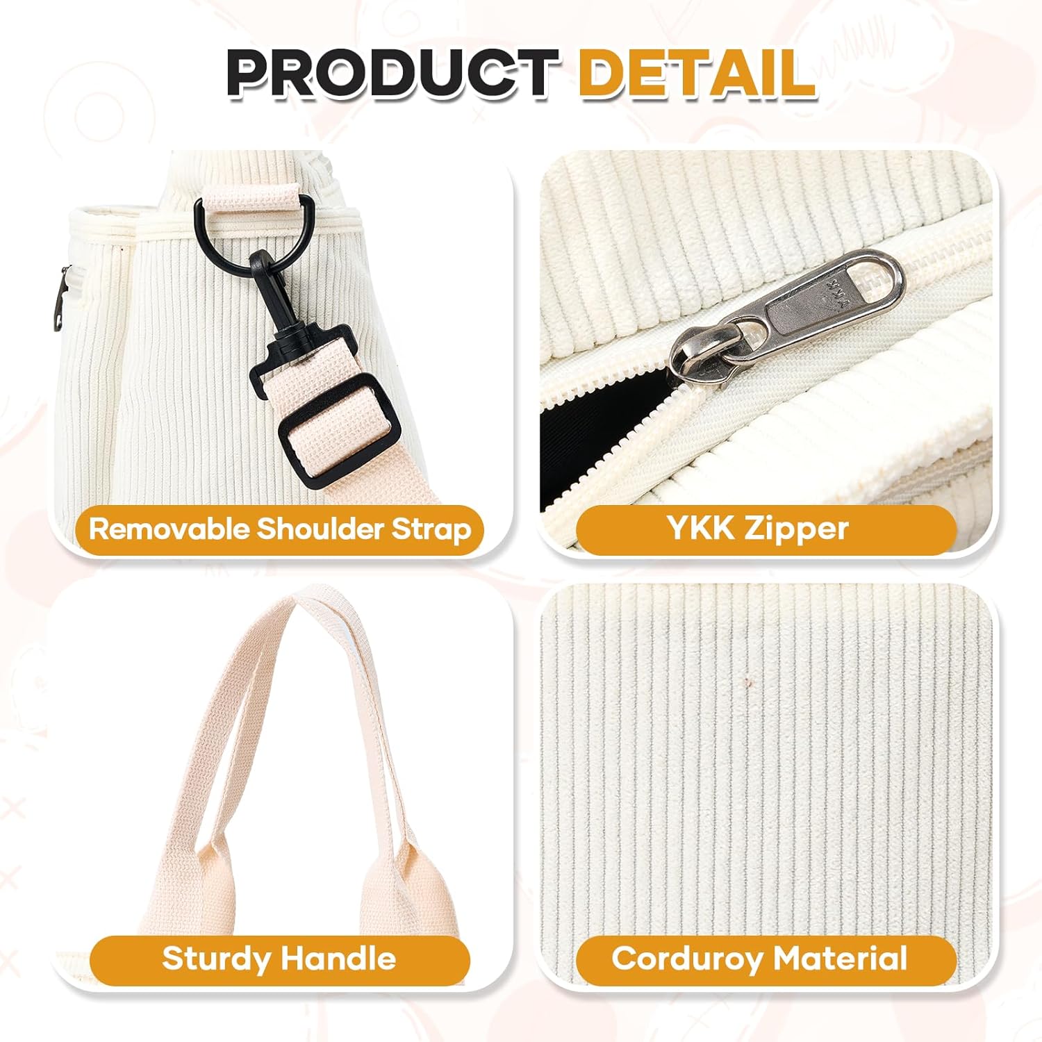 Corduroy Tote Bag for Women, Crossbody Bags, Mutil Pockets Handbag Tote Bag for Travel, Work - Image 6