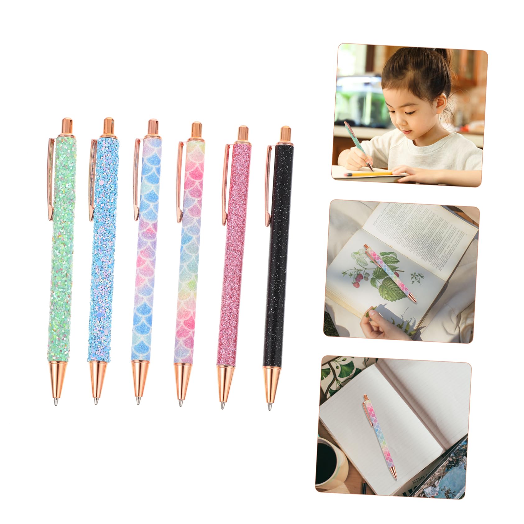Lot De 3 Stylos À Bille À Paillettes Pour Étudiants Écriture Fluide 6 Pièces X 3
