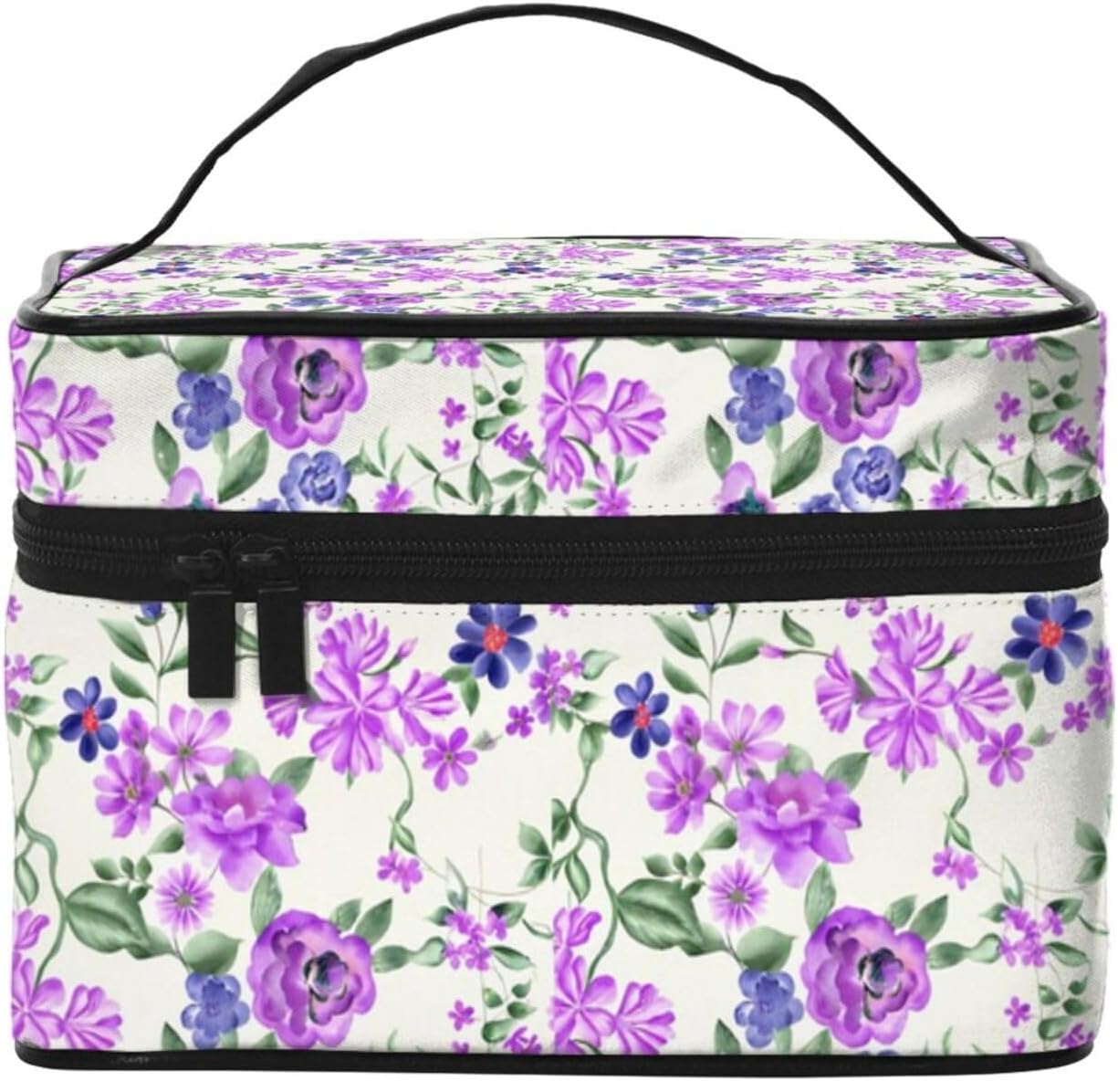 Purple Floral Travel Toiletry Bag 9x6.7x6.3 Inch,Makeup Bag Cosmetic Organizer With Compartments Elastic Holders Portable Travel Kit For Women Men
