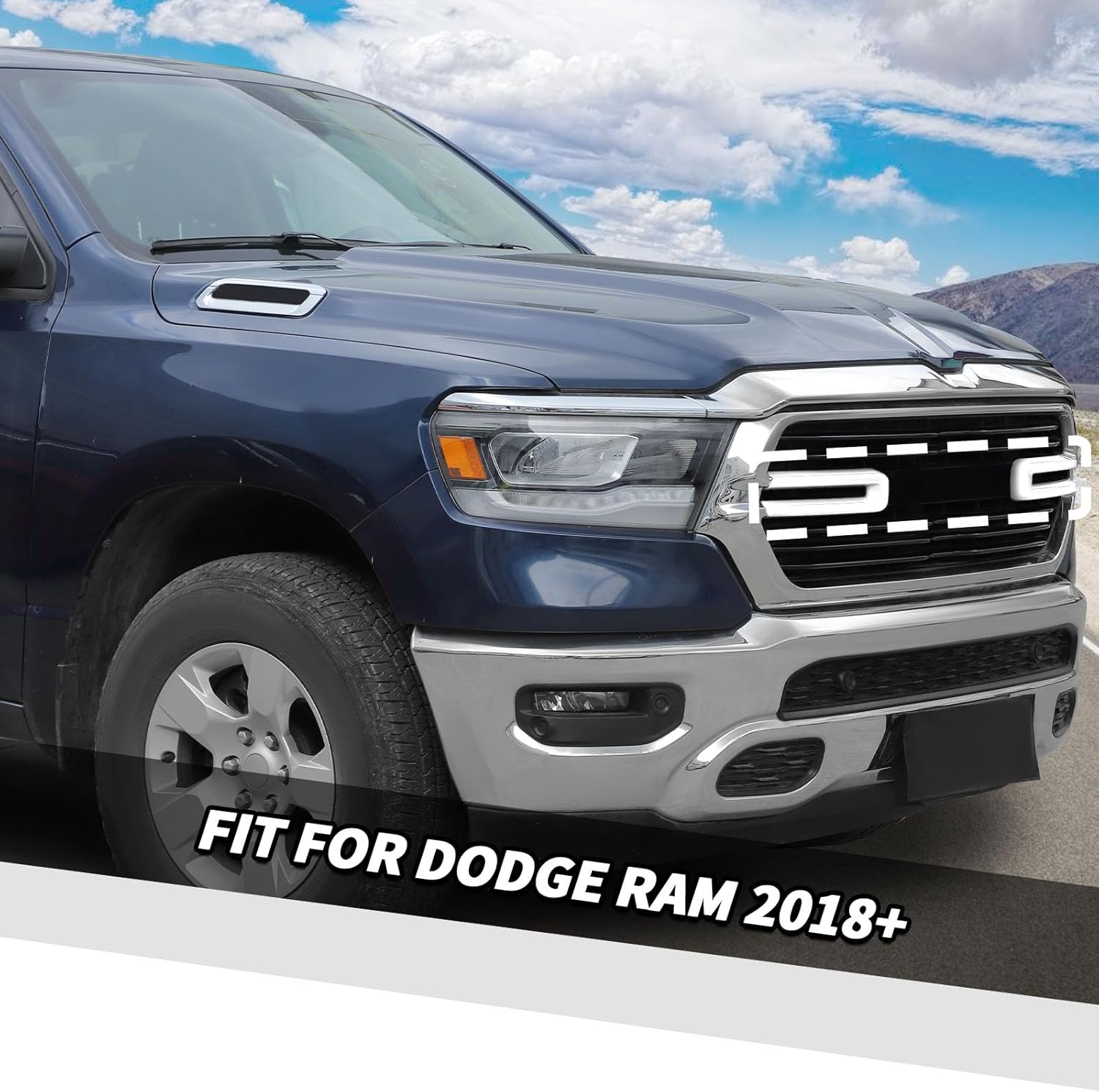 Jimen Compatible with Dodge Ram 2018-2025, 2PCS Front Grille Cover Exterior Trim Accessories (White)