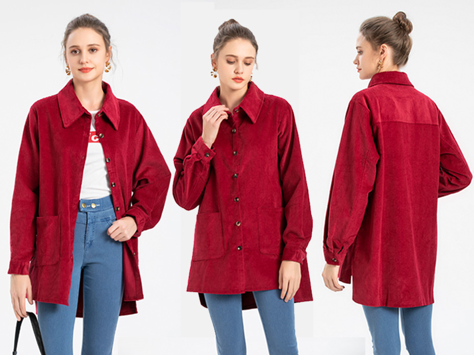 FTCayanz Women's Corduroy Shirt Jacket Casual Long Sleeve Coat