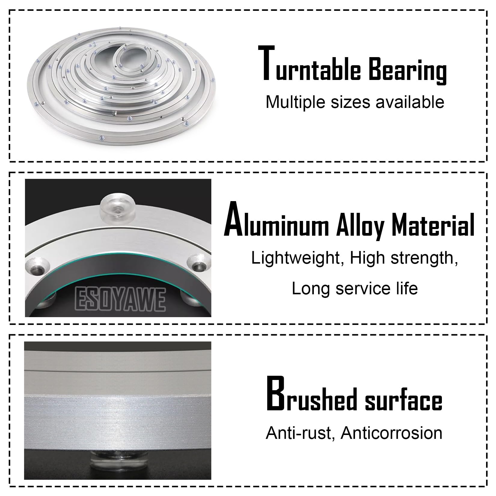 ESOYAWE Tarea Pesada Lazy Susan Placa Giratoria Cojinete Giratorio 120mm - 1000mm Aleación De Aluminio Cojinete De Placa Giratoria, Rotación Liso De 360 Soporte Giratorio para Mesa De Comedor