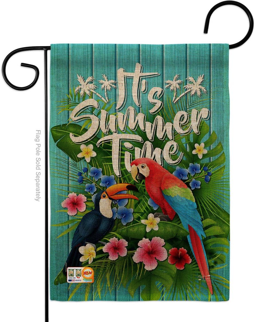 Tropical Summer Burlap Garden Flag Summertime Ocean Beach Seashells Pineapple Outdoor Aloha Small Decorative Gift Yard House Banner Double-Sided Made In USA 13 X 18.5