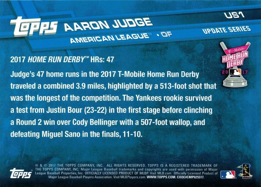 2017 Topps Update #US1 Aaron Judge Baseball Card from Rookie Season