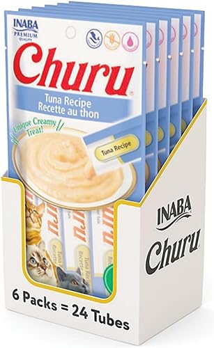 Vista 107 de INABA Churu - Bocadillo para gato, puré cremoso para gatos, sin cereales, que se puede lamer y exprimir, con vitamina E y taurina, 24 tubos de 0.5