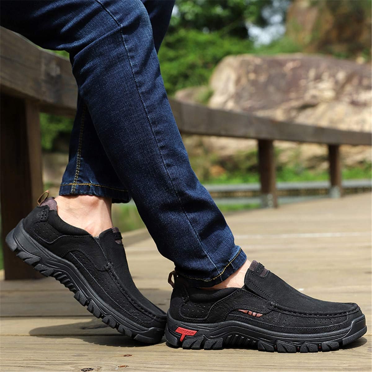 CHICLOVEY Men's Slip-on Hiking Shoes Leather Casual Outdoor Walking Sneaker
