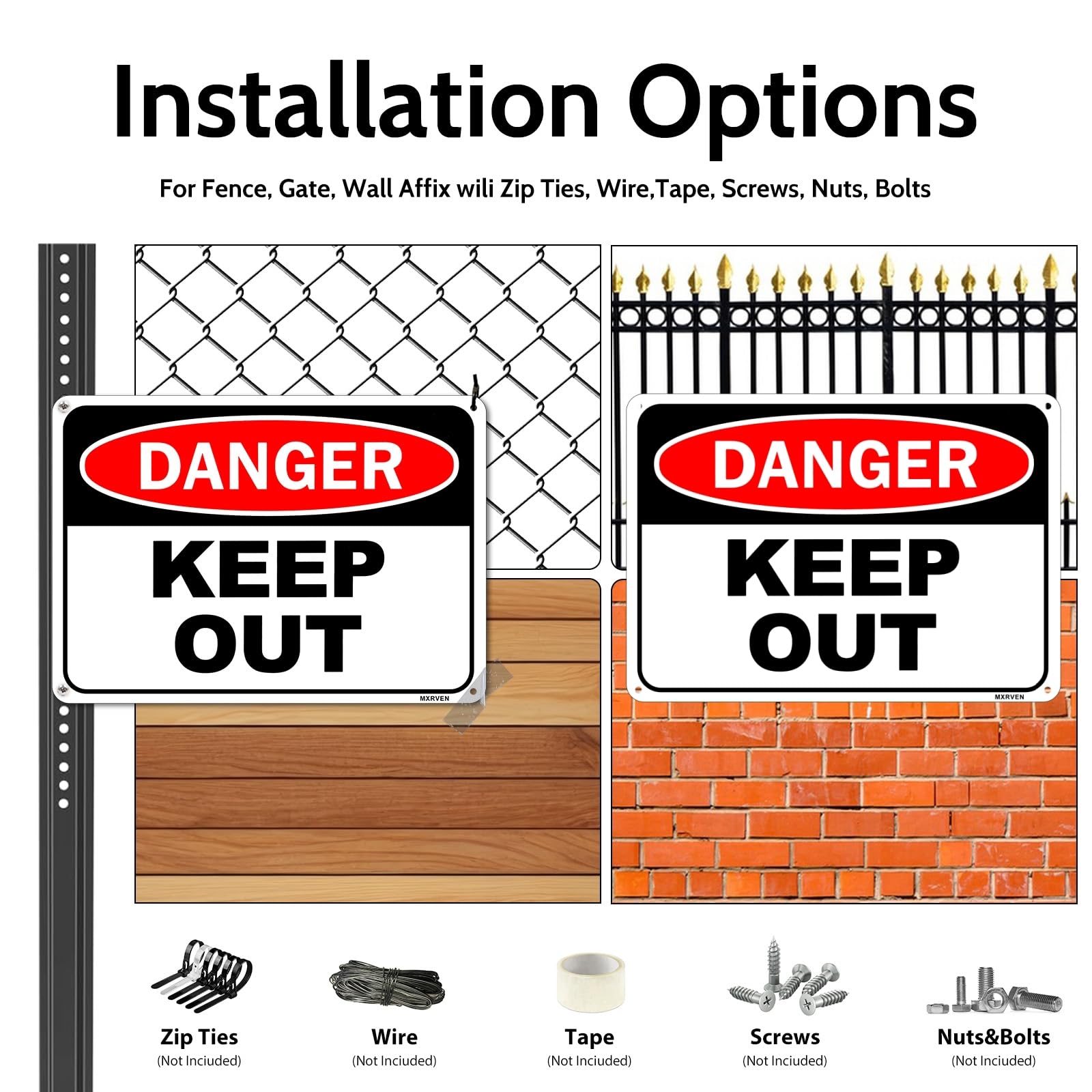 2 Pack Danger Keep Out Sign, 10"x 7" Rust Free Reflective Aluminum Metal Sign, Fade Resistant, Waterproof, Easy to Mount — Amazon image 4