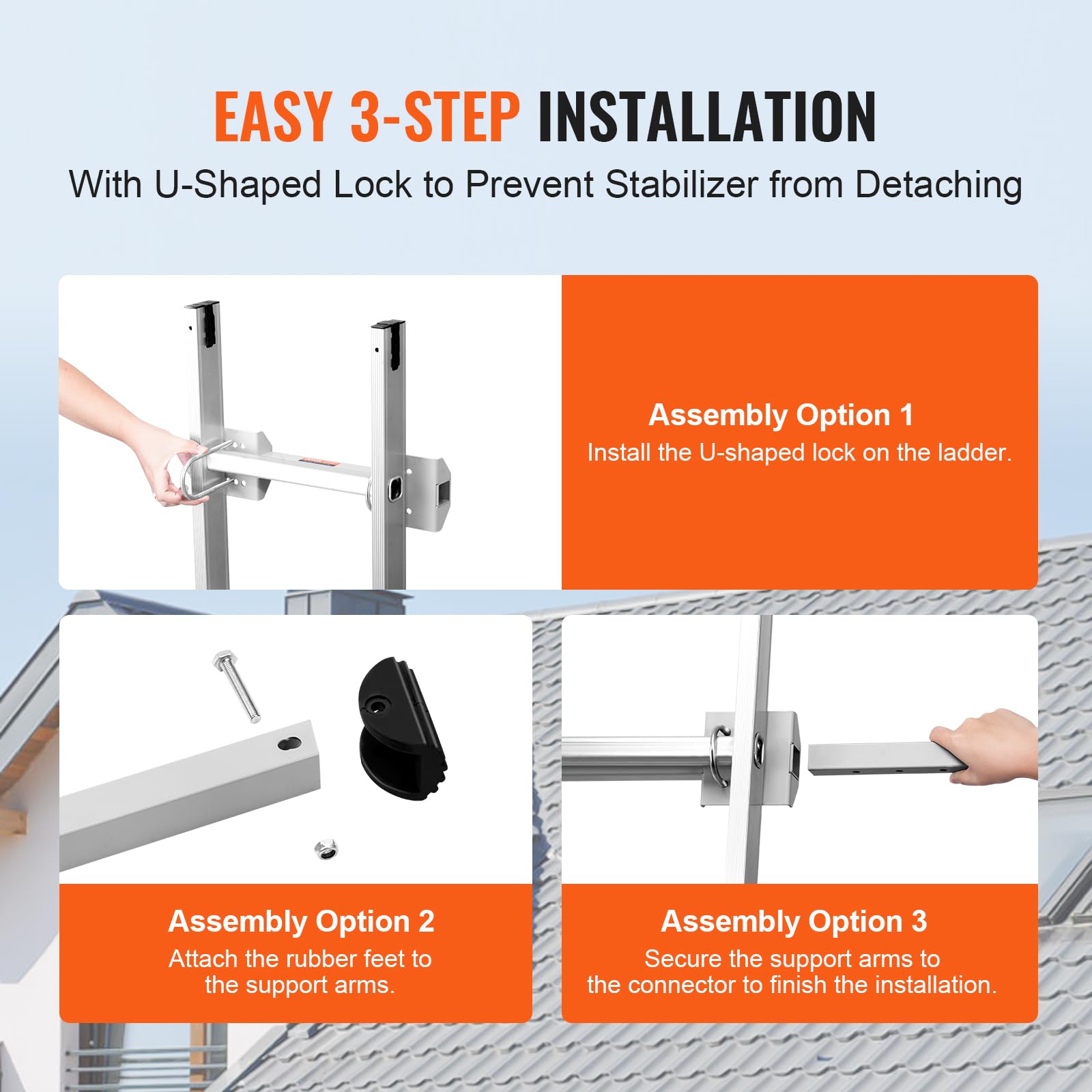VEVOR Stabilizzatore per Scale, Portata di 150 kg Distanziatore per Scale Estensibili, Accessori per Scale a Parete/Aperte per Grondaie, Facile Usare, Ampia Adattabilità e Piedini in Gomma Antiscivolo