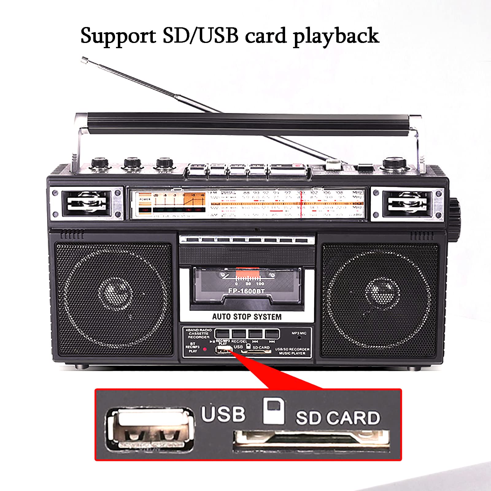 Radio Retro, grabadora de Casete, Radio y Reproductor portátil, Reproductor de Cinta con AM/FM/SW1/SW2, Altavoz Integrado con Reproductor Bluetooth, Compatible con entrad