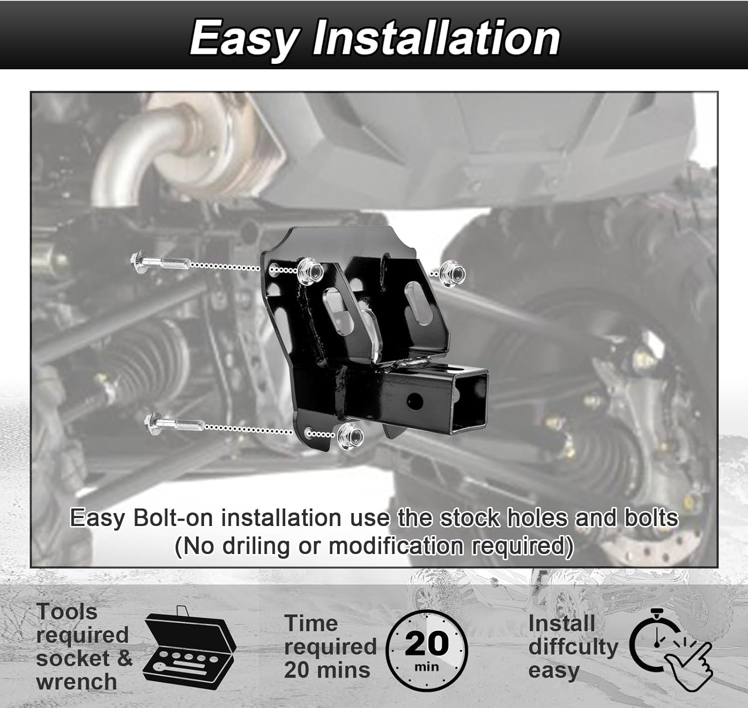2" Rear Towing Receiver Hitch Heavy Duty Steel Compatible with Honda Talon 1000R X -4 2019-2026(No Drilling)