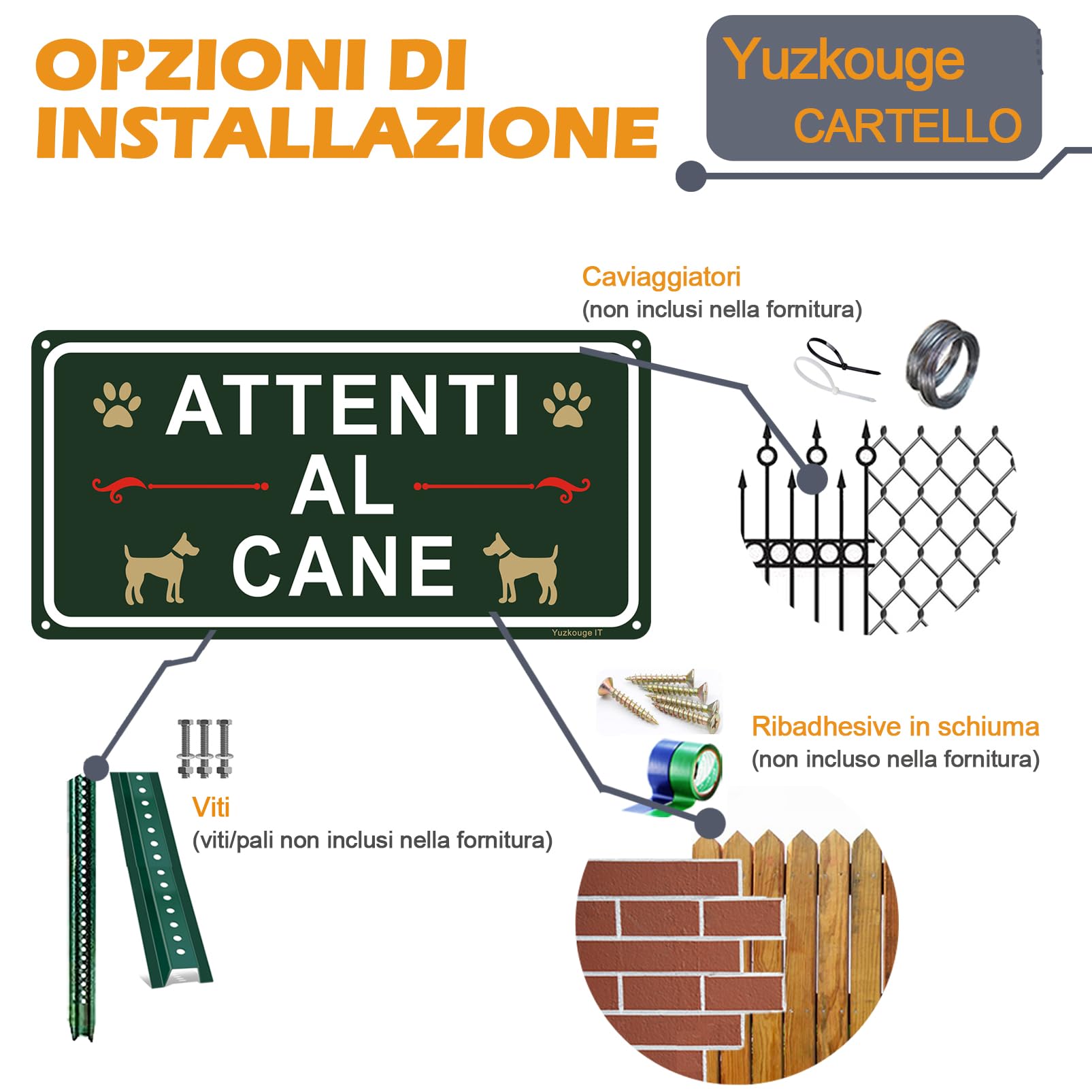 Attenti al Cane Cartello Alluminio - 2 pz, 30x15 cm Cartelli Da Giardino,Facile da installare,Resistente UV,Resistente alle intemperie，per Uso Interno o Esterno