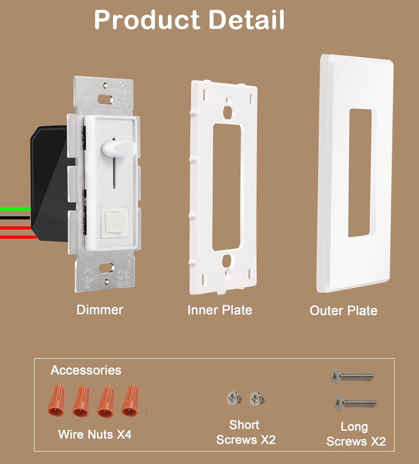 CLOUDY BAY in Wall Dimmer Switch for LED Light/CFL/Incandescent,3-Way Single Pole Dimmable Slide,600 Watt max,Cover Plate Included,White,2 Pack