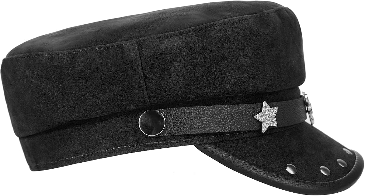 Leather Punk Newsboy Hat Y2K Studded Hat Cadet Vintage Peaked Captain Cap Sailor Hats Cabbie Rivet Beret Rocker Caps - Image 4