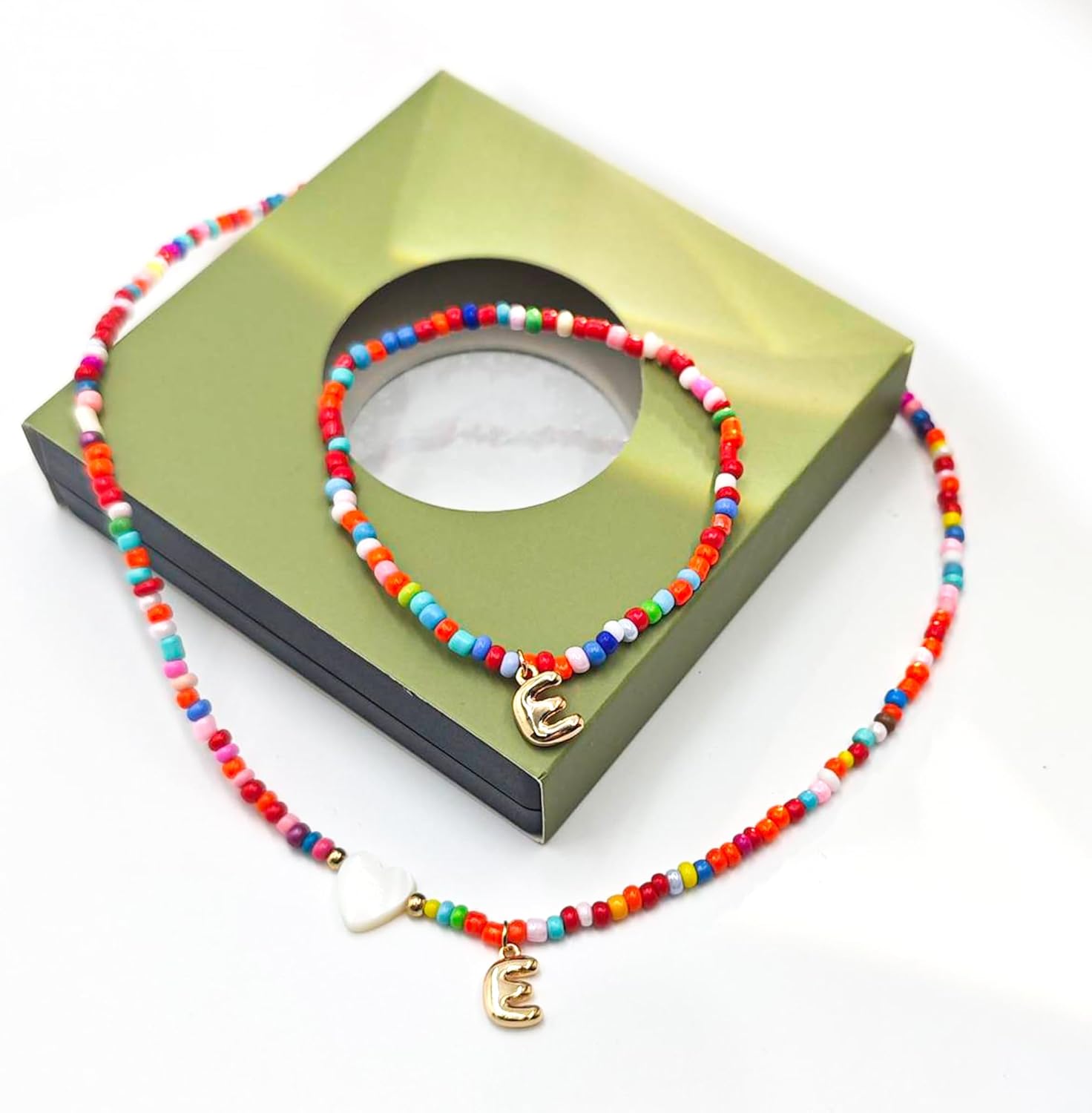 I IHAYNER Colorful Beaded Initial Necklace and Bracelet Set for Girls Personalized Letter Jewelry Gifts Trendy Choker Necklace Matching Bracelet Birthday Friendship (Gift-L) - Image 7