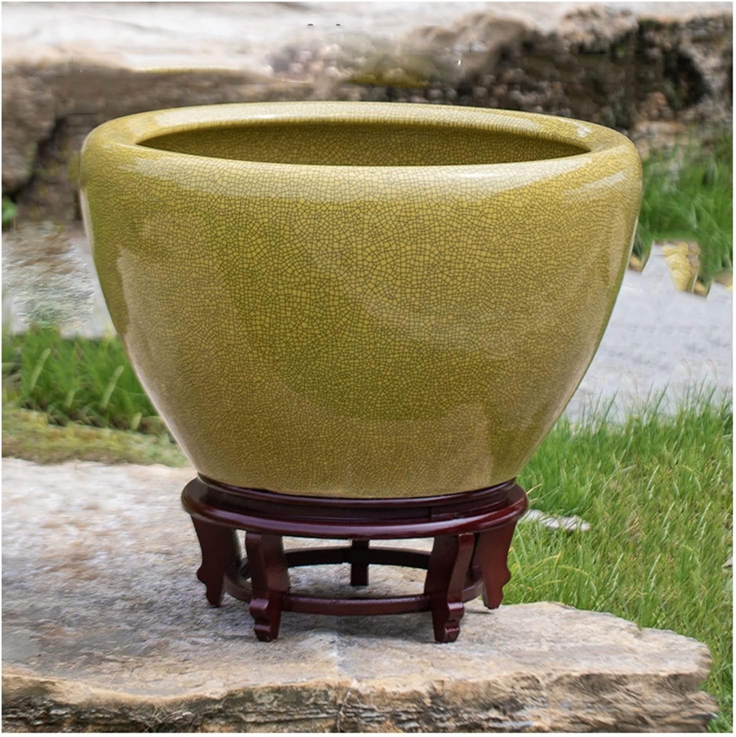 Fish Tank Ice Crack Ceramic Goldfish Bowl Fish Culture Tank Turtle Tank Lotus Tank Living Room Large Water Tank Courtyard Aquarium Starter Kits Fish Tank Deco,D-42cm