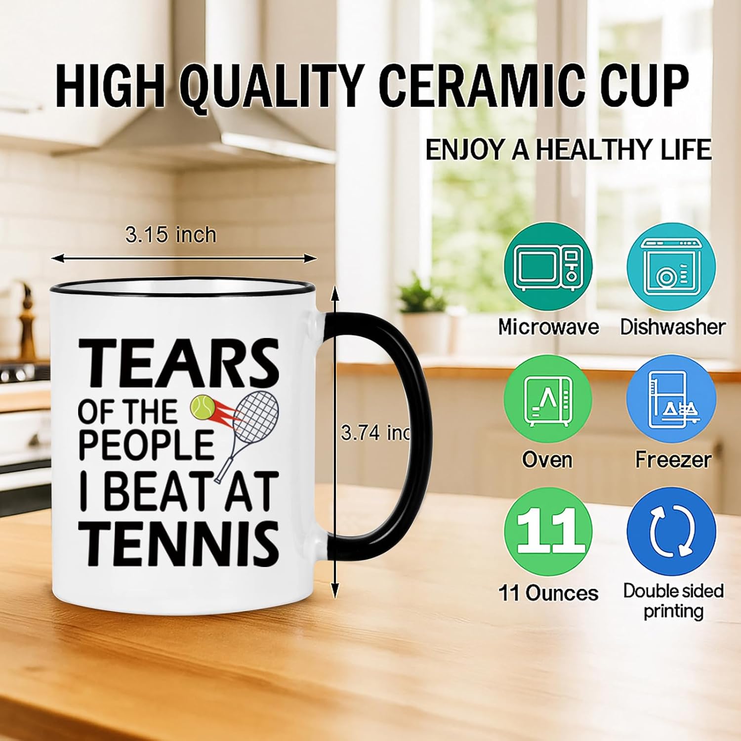 Tennis Gifts for Women Men, Funny Christmas Gifts for Tennis Players Coach, Tears of The People I Beat At Mug, 11OZ Black Handle - Image 6