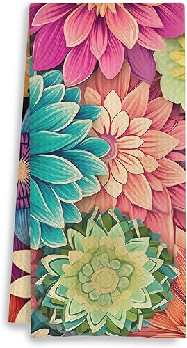 Miniatura 21 de Juego de 2 toallas de cocina con diseño floral bohemio, estilo retro de los años 70, toallas de mano para baño, decoración de cocina, 16 x 24 23-