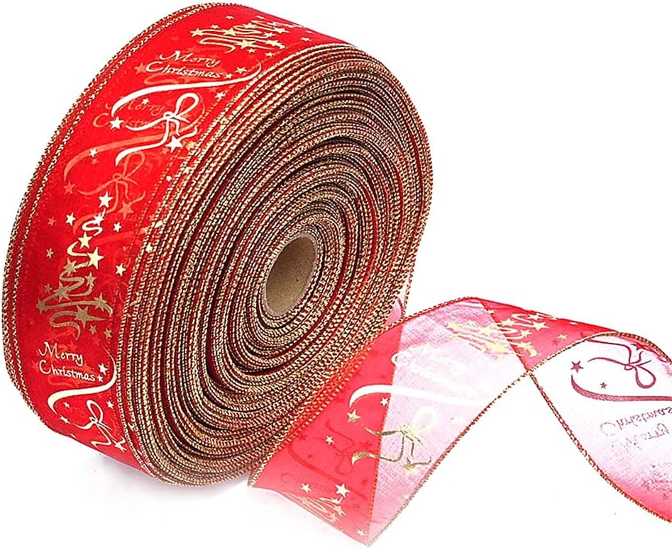 2pc Red Gold Printed Christmas Tree Decoration Ribbon Christmas Decorations Christmas Decorations for Home (Color : Red Size : 6.3 * 200cm)
